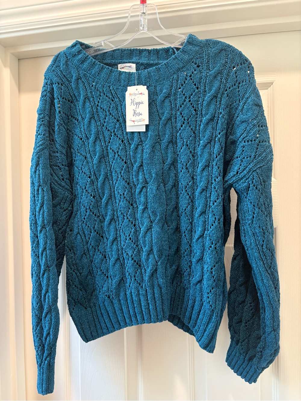 Hippie Rose Teal Cable Knit Scoop-Neck Sweater